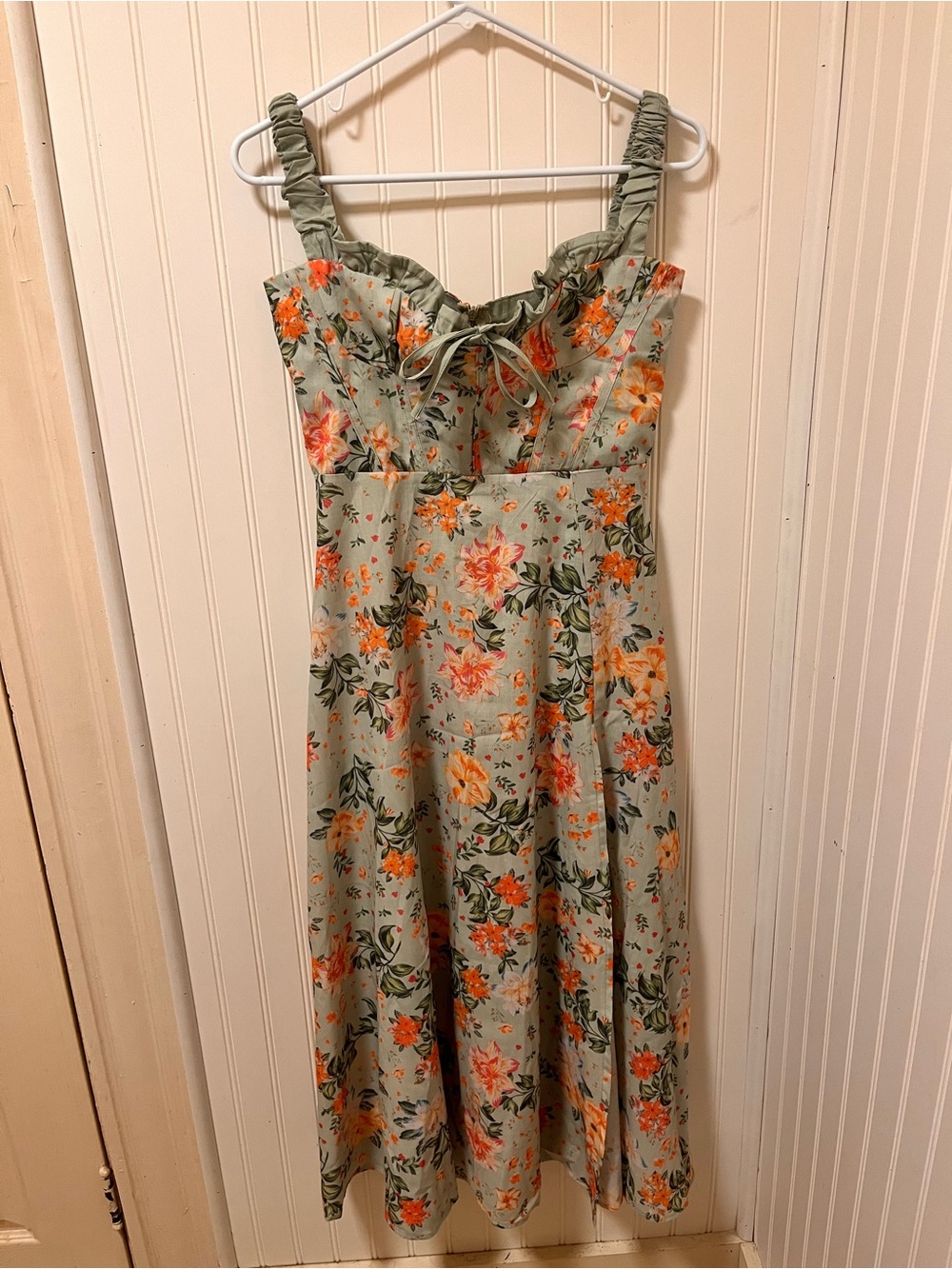 Rosedress - Sage Green Floral Midi-Maxi Dress with Ruffle Straps & Slit